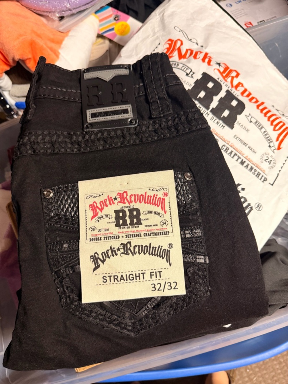 Revolution Men's Black Straight Fit Jeans with Branded Back Patch